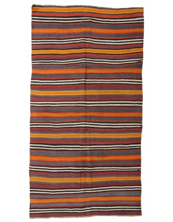 Vintage Turkish Striped Kelim Rug - 4`11″ x 8`2″