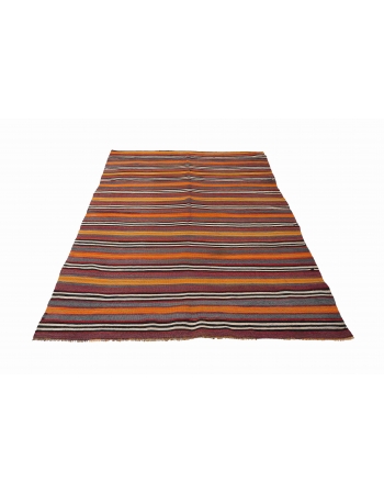 Vintage Turkish Striped Kelim Rug - 4`11