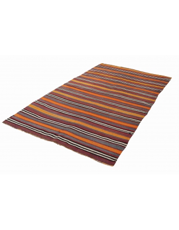 Vintage Turkish Striped Kelim Rug - 4`11