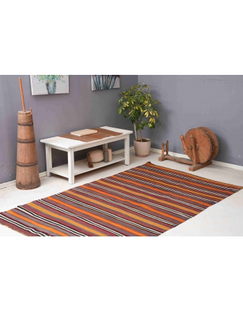 Vintage Turkish Striped Kelim Rug - 4`11