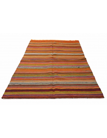 Colorful Vintage Striped Kilim Rug - 5`0