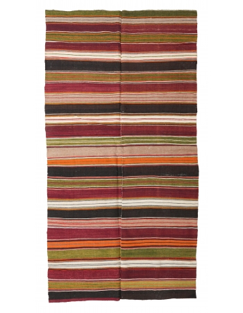 Striped Vintage Turkish Kilim Rug - 4`8″ x 8`11″