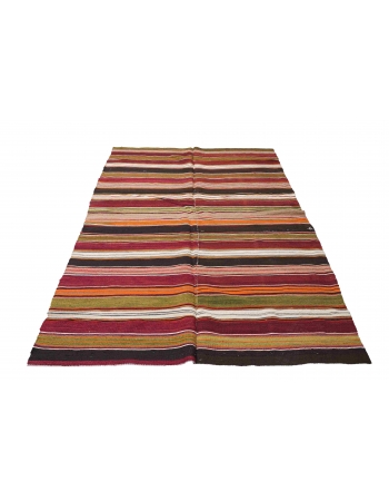 Striped Vintage Turkish Kilim Rug - 4`8