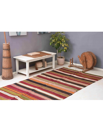 Striped Vintage Turkish Kilim Rug - 4`8