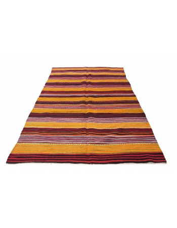 Striped Turkish Vintage Kilim Rug - 5`5