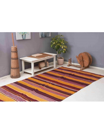 Striped Turkish Vintage Kilim Rug - 5`5