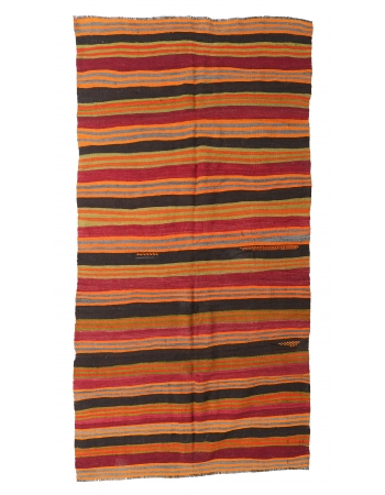 Vintage Turkish Striped Kilim Rug - 5`1″ x 10`2″