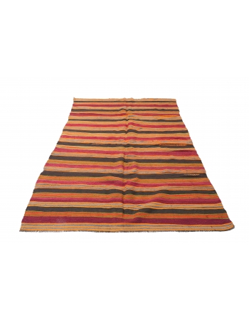 Vintage Turkish Striped Kilim Rug - 5`1