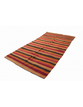 Vintage Turkish Striped Kilim Rug - 5`1
