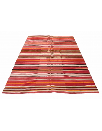 Striped Vintage Turkish Kilim Rug - 5`1