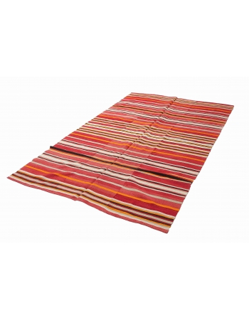 Striped Vintage Turkish Kilim Rug - 5`1