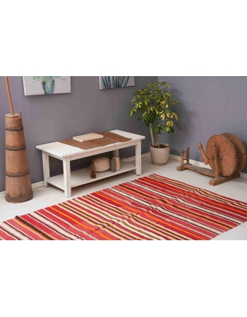 Striped Vintage Turkish Kilim Rug - 5`1