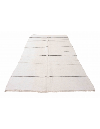 White Black Vintage Hemp Rug - 4`11