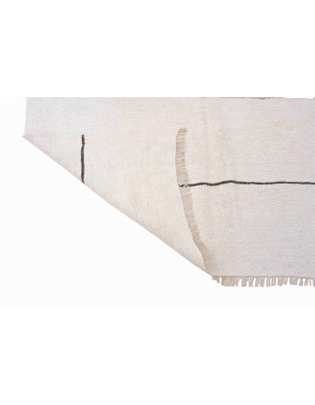 White Black Vintage Hemp Rug - 4`11