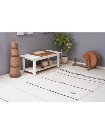 White Black Vintage Hemp Rug - 4`11