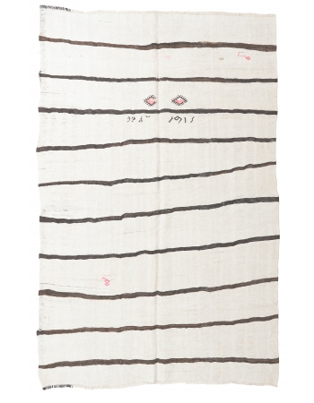 Striped White Black Hemp Kilim - 6`7″ x 9`0″