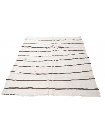 Striped White Black Hemp Kilim - 6`7