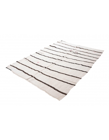 Striped White Black Hemp Kilim - 6`7