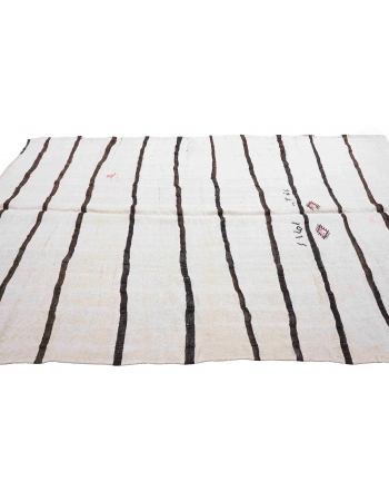 Striped White Black Hemp Kilim - 6`7