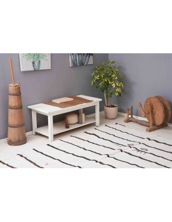 Striped White Black Hemp Kilim - 6`7
