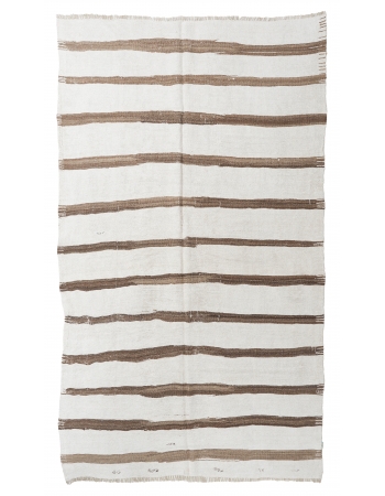 Brown White Striped Hemp Kilim Rug - 5`9″ x 9`0″