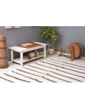 Brown White Striped Hemp Kilim Rug - 5`9