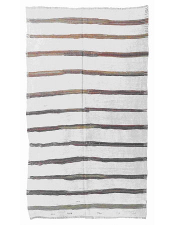 Brown White Striped Hemp Kilim Rug - 5`9" x 9`0"