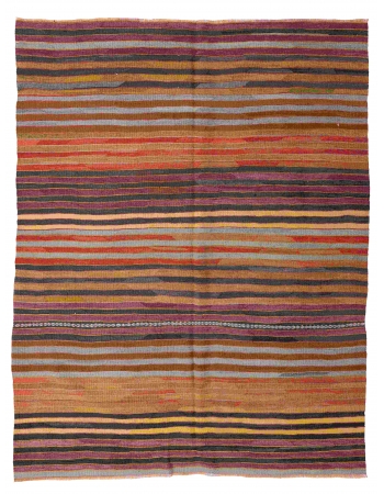 Striped Vintage Decorative Kilim Rug - 5`2" x 6`10"