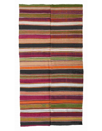 Striped Vintage Turkish Kilim Rug - 4`8" x 8`11"