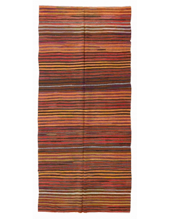 Striped Vintage Turkish Kilim Rug - 5`1" x 11`7"