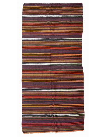 Striped Vintage Turkish Kilim Rug - 5`10" x 12`8"