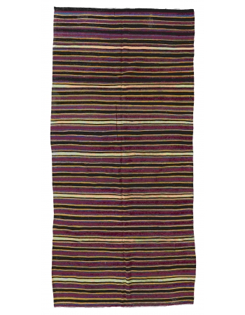 Striped Vintage Turkish Kilim Rug - 5`4" x 11`5"