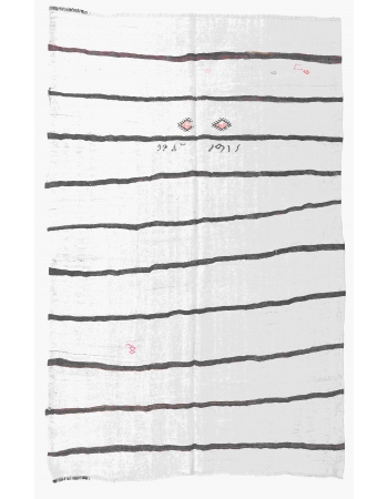 Striped White Black Hemp Kilim - 6`7" x 9`0"