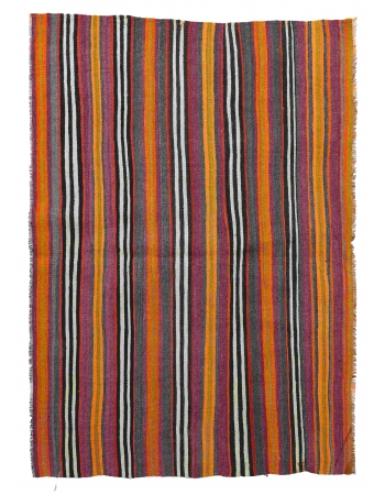 Turkish Striped Decorative Kilim Rug - 4`2" x 4`11"