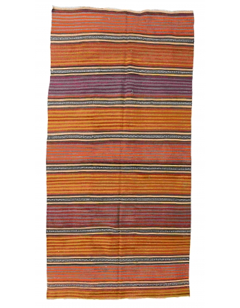 Turkish Striped Vintage Kilim Rug - 4`11" x 11`2"