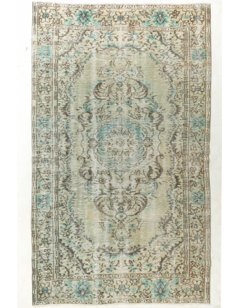 Vintage Green Turkish Oushak Rug - 5`7″ x 9`3″