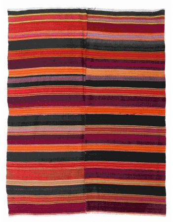Vintage Striped Turkish Kilim Rug - 5`0" x 6`1"