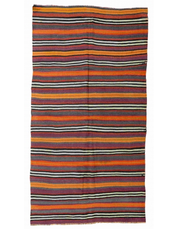 Vintage Turkish Striped Kelim Rug - 4`11" x 8`2"