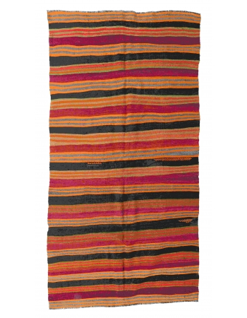 Vintage Turkish Striped Kilim Rug - 5`1" x 10`2"