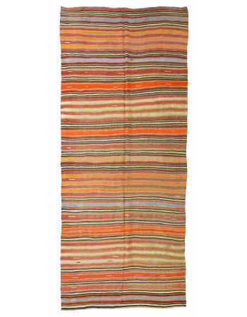 Vintage Turkish Striped Kilim Rug - 5`1" x 11`4"