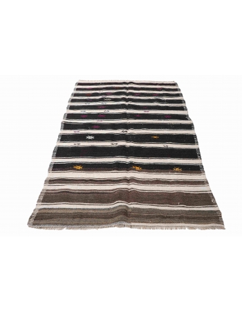 Black White Striped Hemp Kilim Rug - 5`1