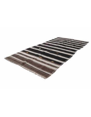 Black White Striped Hemp Kilim Rug - 5`1