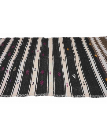 Black White Striped Hemp Kilim Rug - 5`1