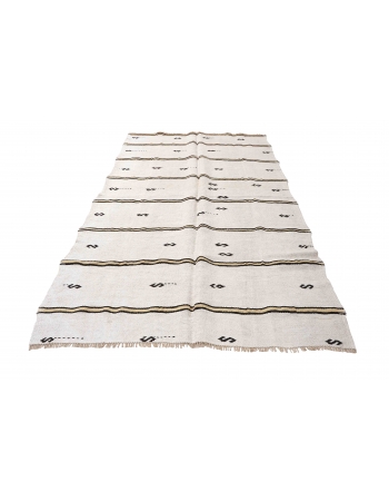 Striped Vintage Turkish Hemp Kilim Rug - 5`0