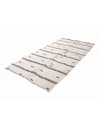 Striped Vintage Turkish Hemp Kilim Rug - 5`0