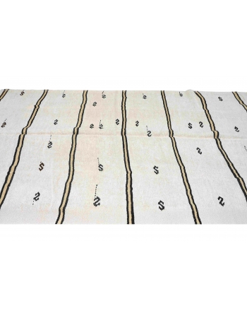 Striped Vintage Turkish Hemp Kilim Rug - 5`0