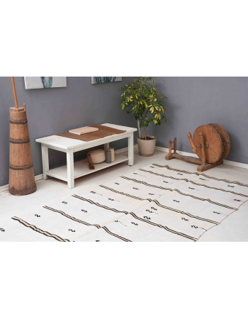 Striped Vintage Turkish Hemp Kilim Rug - 5`0
