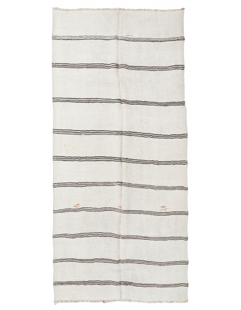 Striped Vintage Black White Hemp Rug - 5`9" x 10`8"