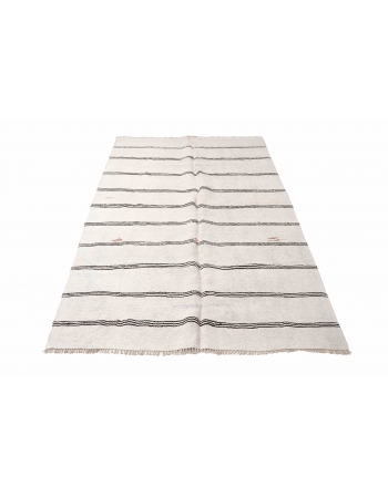 Striped Vintage Black White Hemp Rug - 5`9