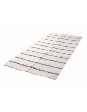 Striped Vintage Black White Hemp Rug - 5`9